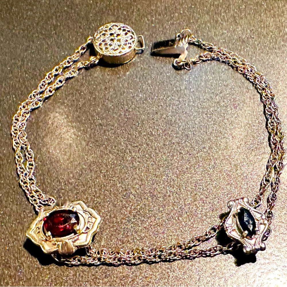 HEAVY Solid 14K solid Gold Slide Charms Bracelet Gemstones